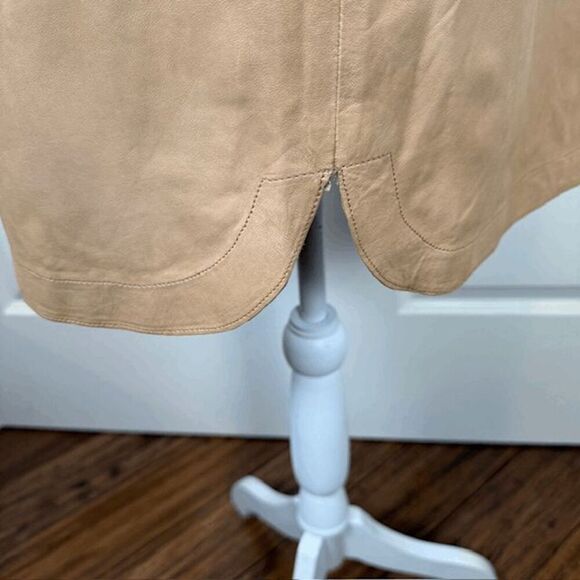 Vince Lamb Leather Shift Dress Tank Tan Front Pockets Light Size 10 READ - Picture 4 of 14
